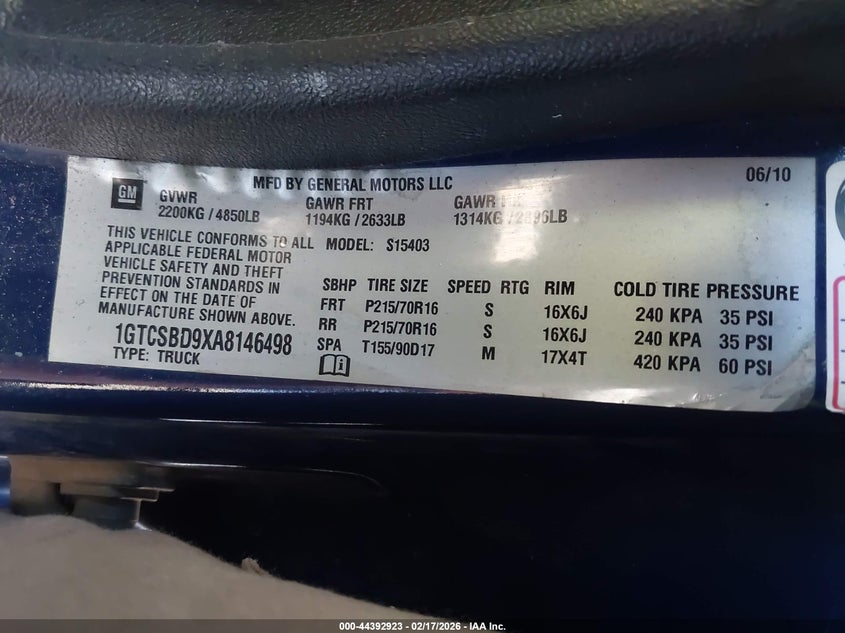 2010 GMC Canyon Work Truck VIN: 1GTCSBD9XA8146498 Lot: 44392923