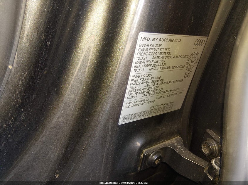 2019 Audi Q8 55 Premium VIN: WA1CVAF10KD027354 Lot: 44393048