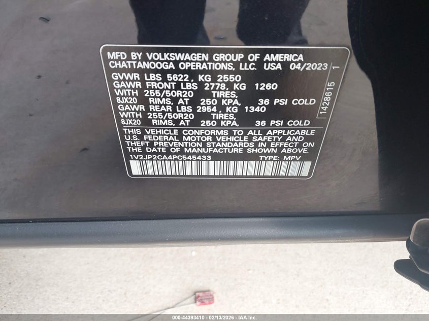 2023 Volkswagen Atlas 2.0T Se W/Technology VIN: 1V2JP2CA4PC545433 Lot: 44393410