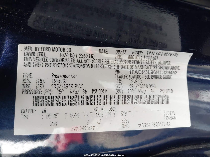 2017 Ford Focus St VIN: 1FADP3L96HL339452 Lot: 44393530