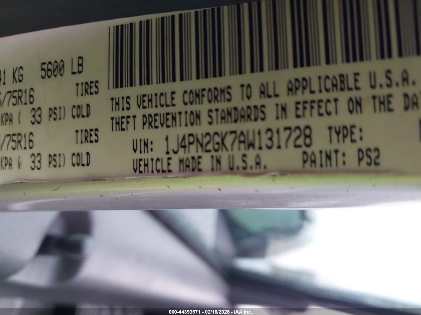 2010 Jeep Liberty Sport VIN: 1J4PN2GK7AW131728 Lot: 44393571