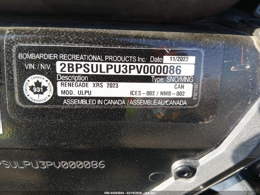 2023 SKI DOO RENEGADE 800R UNKNOWN(VIN: 2BPSULPU3PV000086