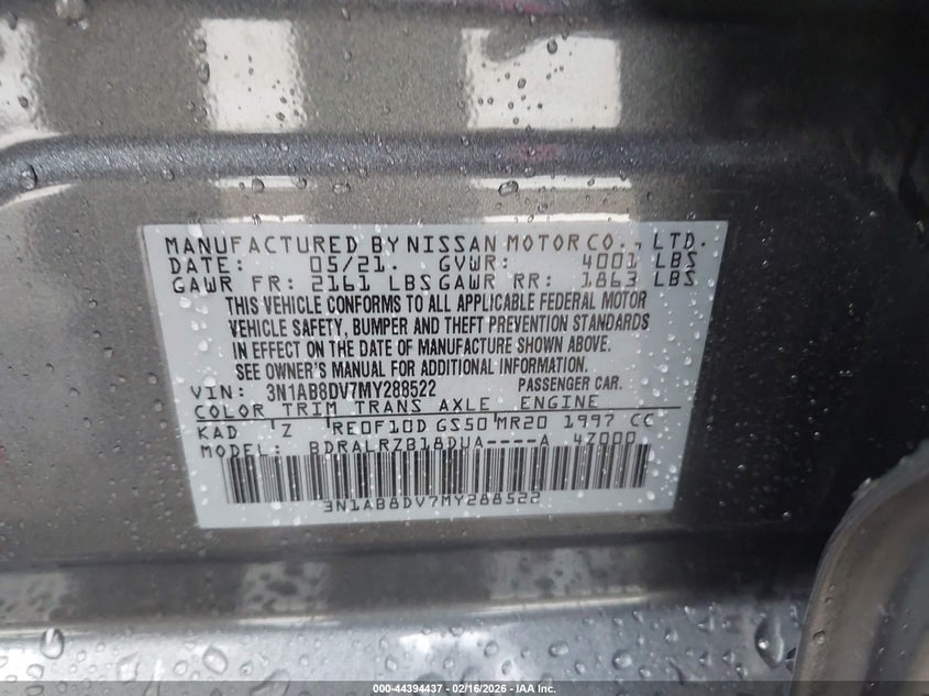 VIN 3N1AB8DV7MY288522 2021 NISSAN SENTRA SR XTRONIC CVT