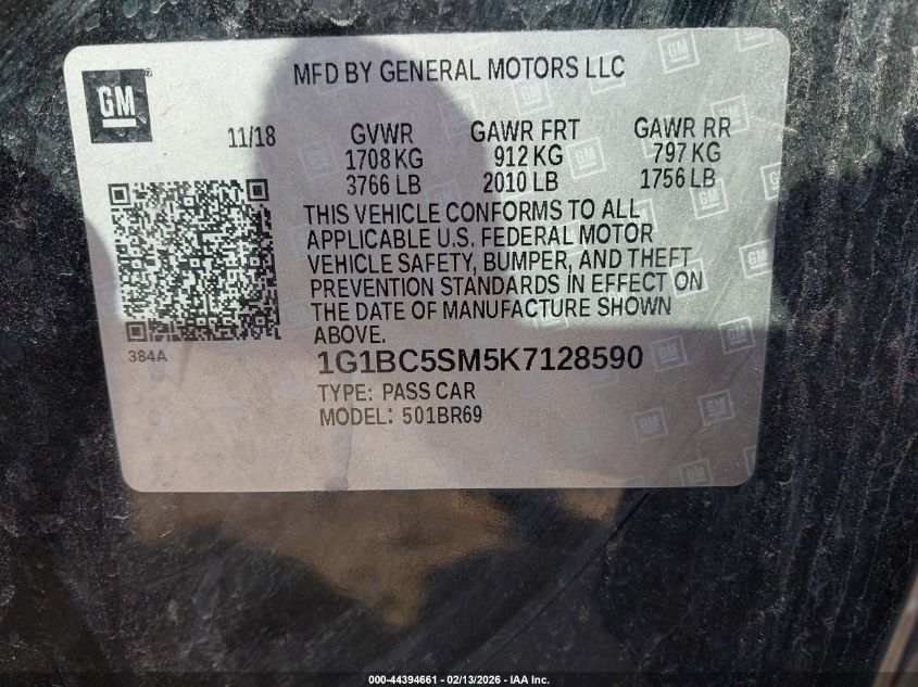 2019 Chevrolet Cruze Ls VIN: 1G1BC5SM5K7128590 Lot: 44394661