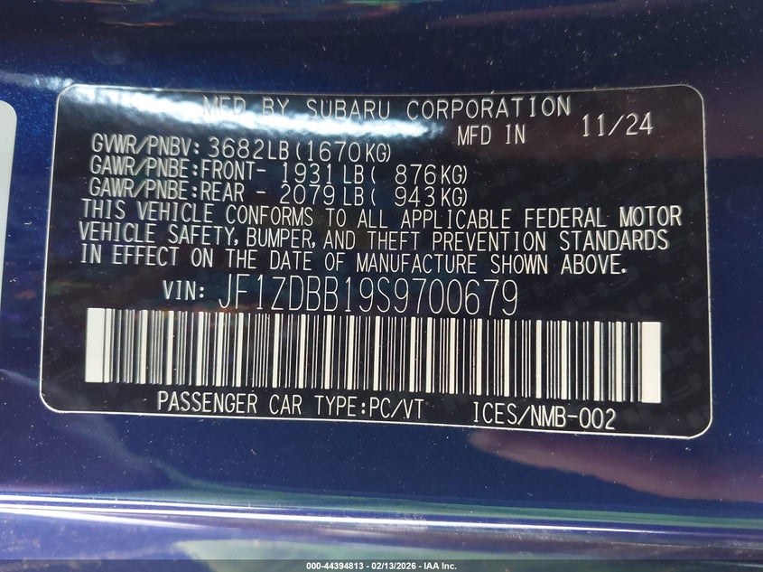 2025 Subaru Brz Premium VIN: JF1ZDBB19S9700679 Lot: 44394813