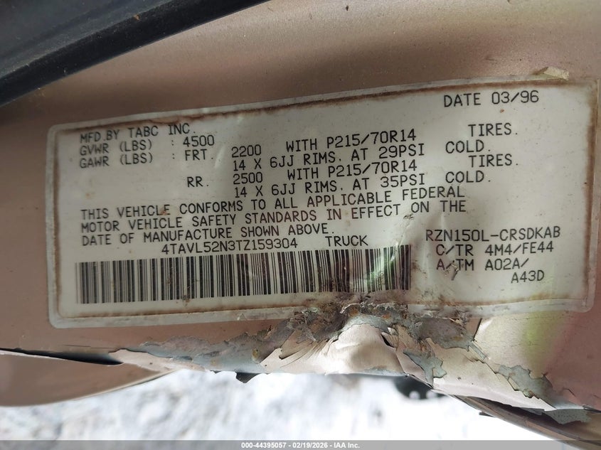 1996 Toyota Tacoma Xtracab VIN: 4TAVL52N3TZ159304 Lot: 44395057