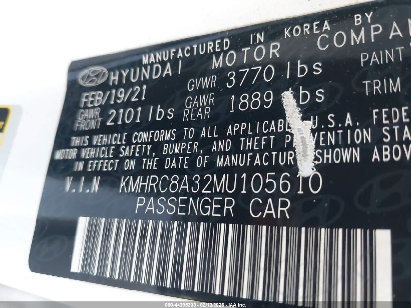 2021 Hyundai Venue Sel VIN: KMHRC8A32MU105610 Lot: 44395333