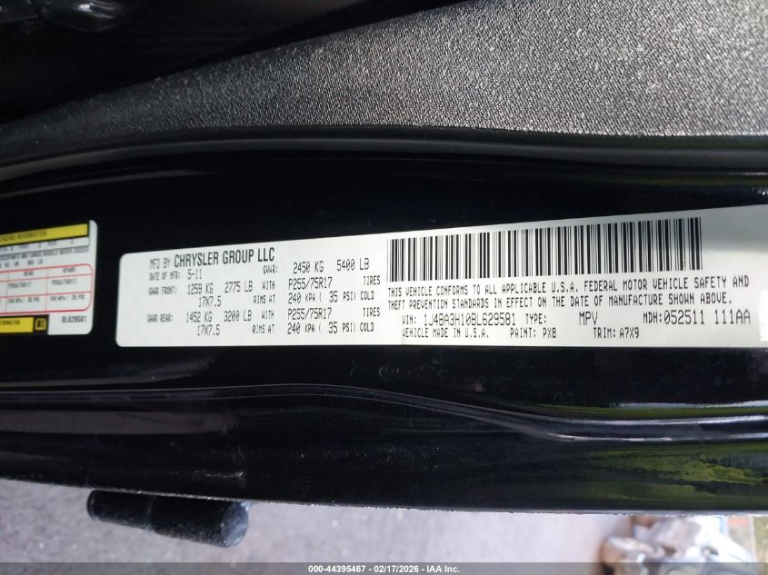 2011 Jeep Wrangler Unlimited Sport VIN: 1J4BA3H10BL629581 Lot: 44395467