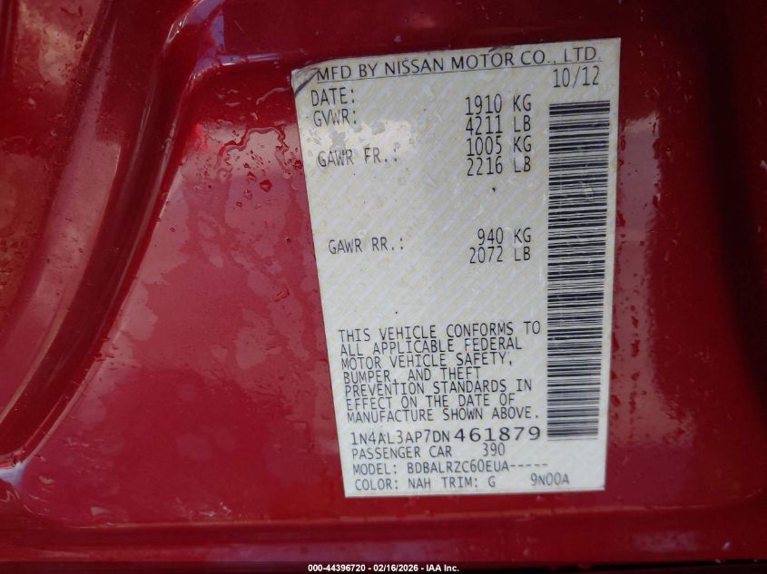 2013 Nissan Altima 2.5 S VIN: 1N4AL3AP7DN461879 Lot: 44396720