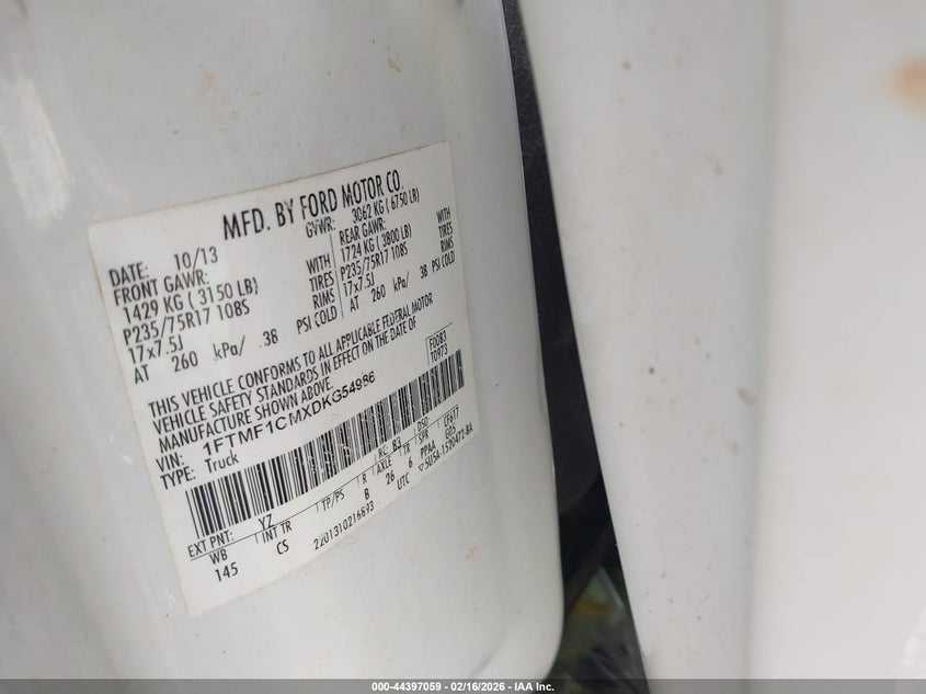 FORD F-150 2013 VIN 1FTMF1CMXDKG54986