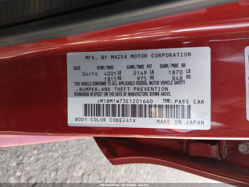 2014 Mazda Mazda3 I Grand Touring VIN: JM1BM1W73E1201660 Lot: 44398758