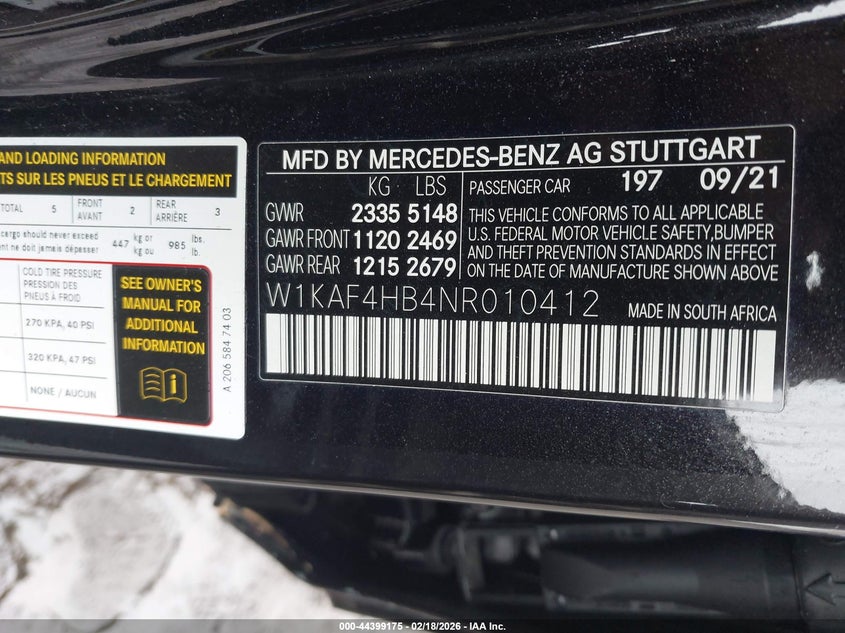 2022 Mercedes-Benz C 300 4Matic VIN: W1KAF4HB4NR010412 Lot: 44399175