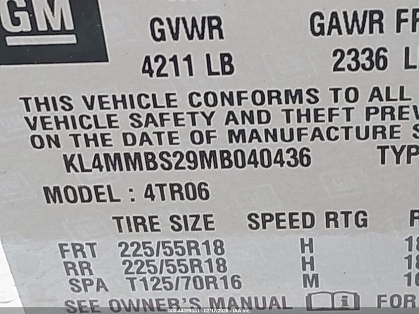 2021 Buick Encore Gx Fwd Preferred VIN: KL4MMBS29MB040436 Lot: 44399351