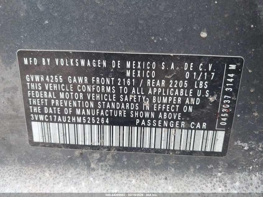 2017 Volkswagen Golf Sportwagen Tsi S/Tsi Se/Tsi Sel VIN: 3VWC17AU2HM525264 Lot: 44399982