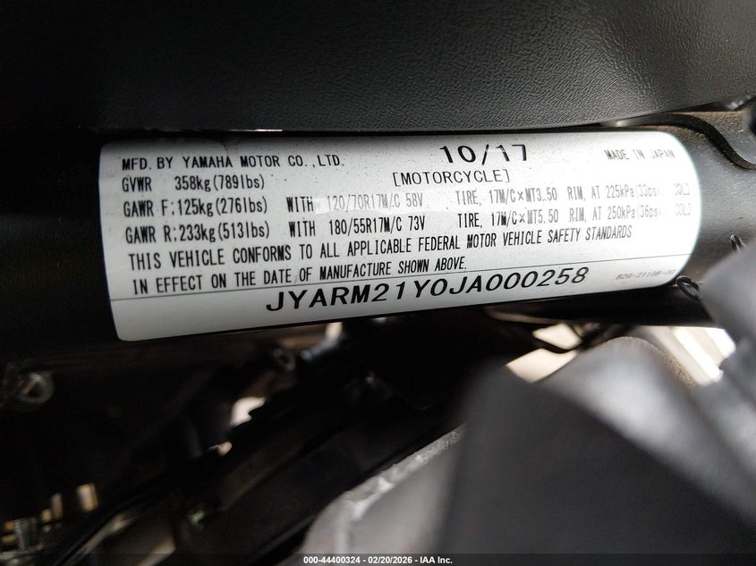 2018 Yamaha Xsr700 C VIN: JYARM21Y0JA000258 Lot: 44400324