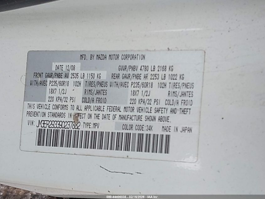 2009 Mazda Cx-7 Sport VIN: JM3ER293390237882 Lot: 44400338