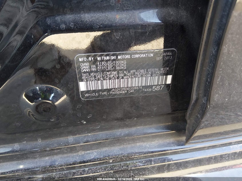 2014 Mitsubishi Lancer Se VIN: JA32V2FW3EU008674 Lot: 44400645