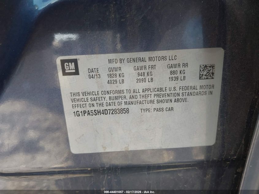 2013 Chevrolet Cruze Ls Auto VIN: 1G1PA5SH4D7283858 Lot: 44401057