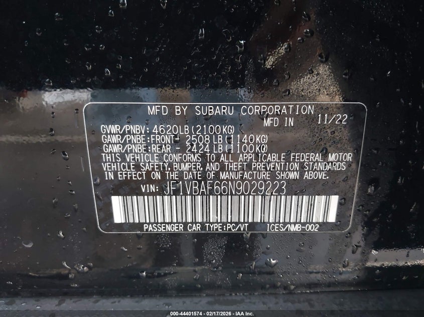 2022 Subaru Wrx Premium VIN: JF1VBAF66N9029223 Lot: 44401574