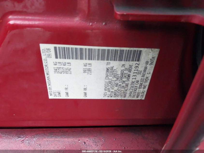 2009 Nissan Altima 2.5 S VIN: 1N4AL21E39C133192 Lot: 44402114