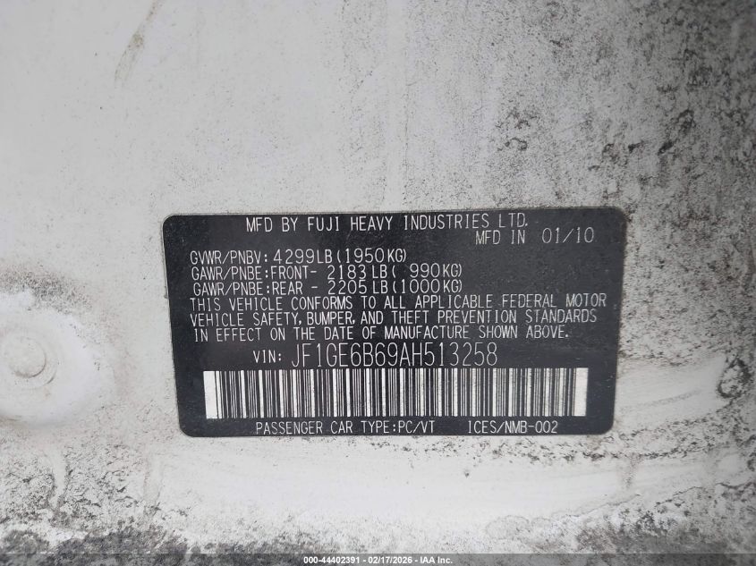 2010 Subaru Impreza 2.5I Premium VIN: JF1GE6B69AH513258 Lot: 44402391