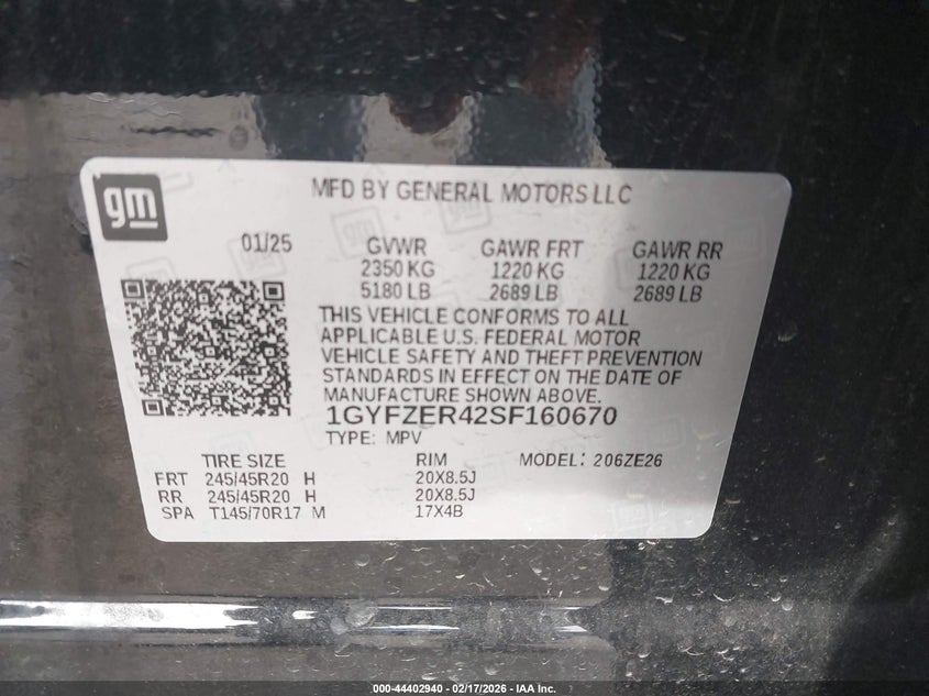 2025 Cadillac Xt4 Fwd Sport VIN: 1GYFZER42SF160670 Lot: 44402940