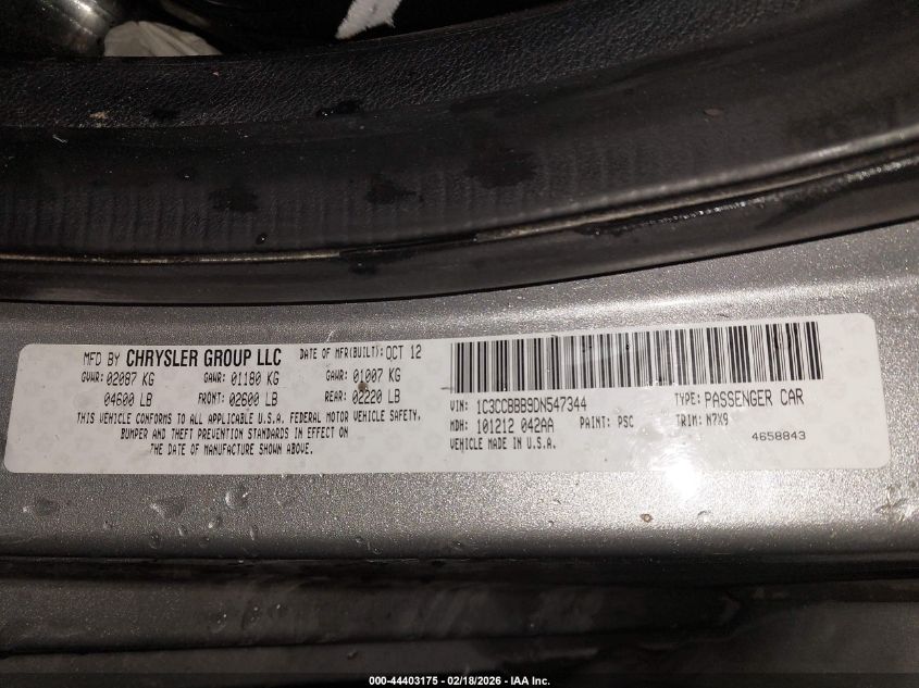 2013 Chrysler 200 Touring VIN: 1C3CCBBB9DN547344 Lot: 44403175
