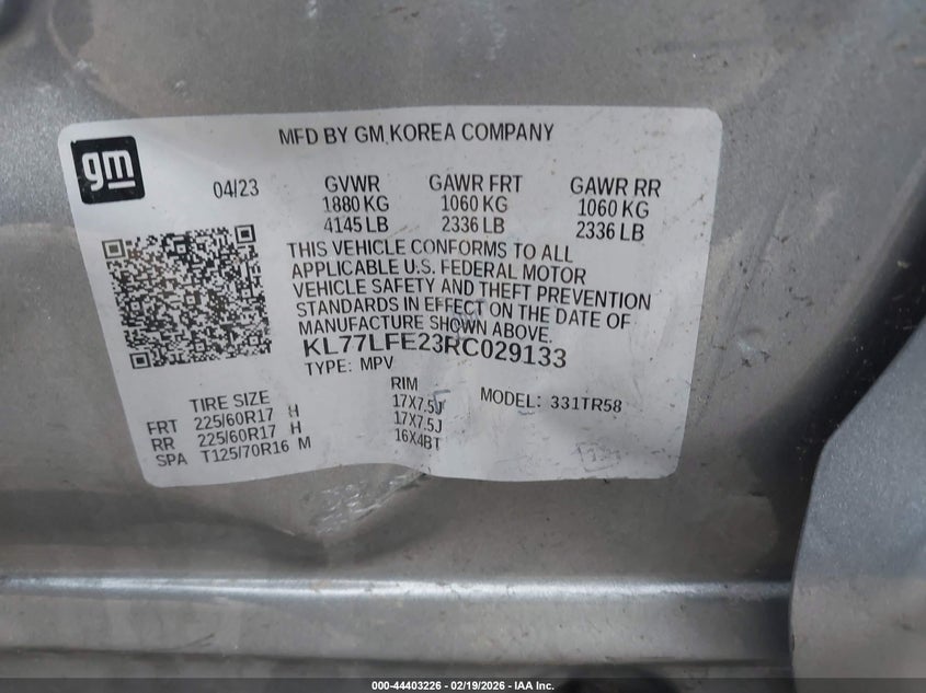 VIN KL77LFE23RC029133 2024 CHEVROLET TRAX LS