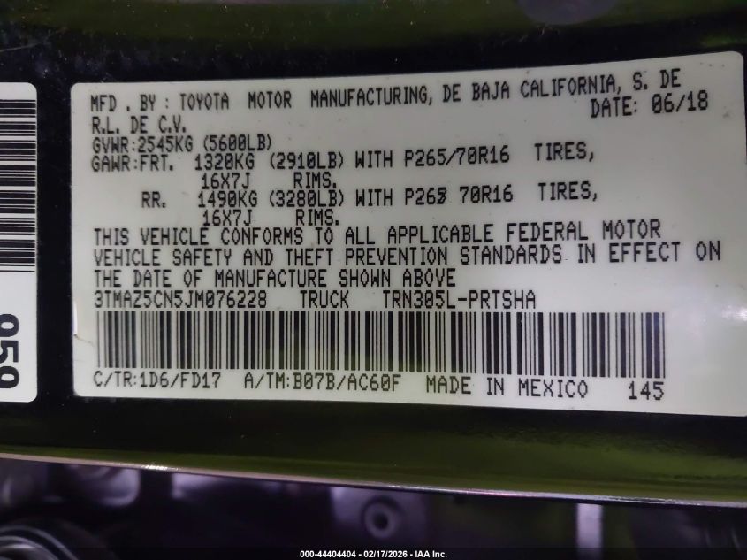 2018 Toyota Tacoma Trd Sport VIN: 3TMAZ5CN5JM076228 Lot: 44404404