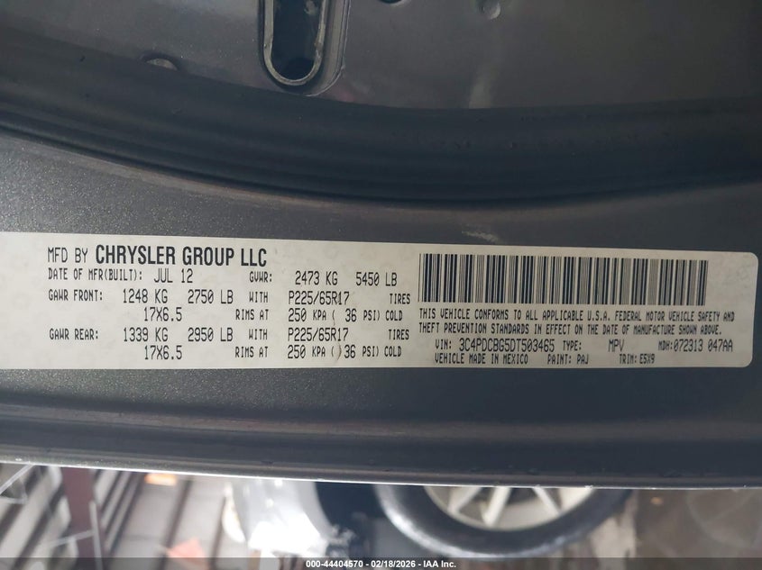 2013 Dodge Journey Sxt VIN: 3C4PDCBG5DT503465 Lot: 44404570