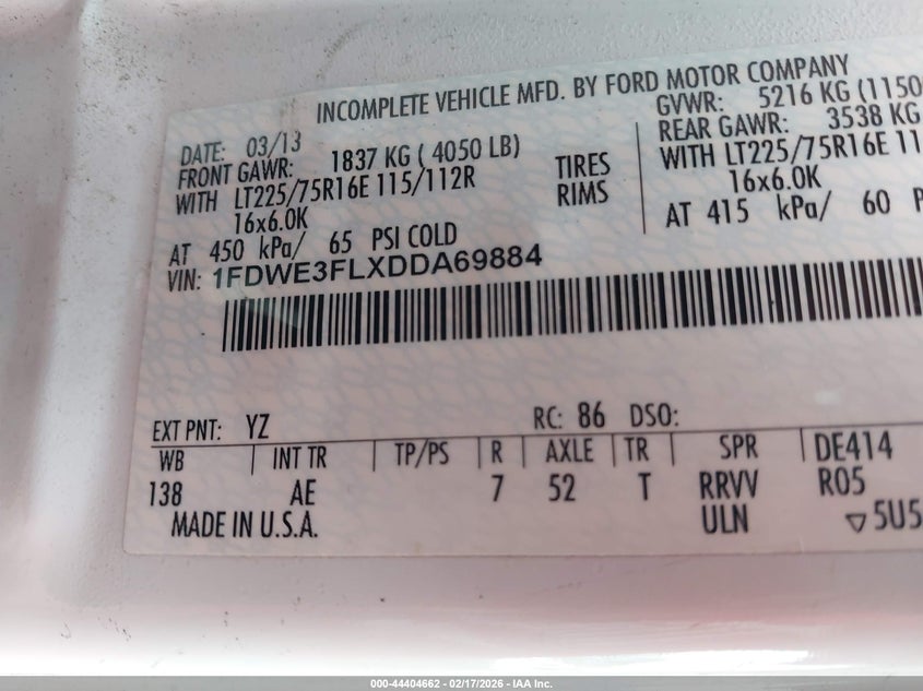 2013 FORD ECONOLINE E-350 CUTAWAY N/A