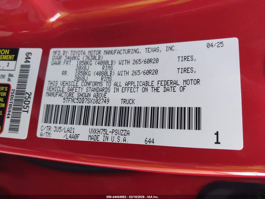 2025 Toyota Tundra Hybrid Platinum Hybrid Crewmax 5.5' Bed VIN: 5TFNC5DB7SX102749 Lot: 44404862