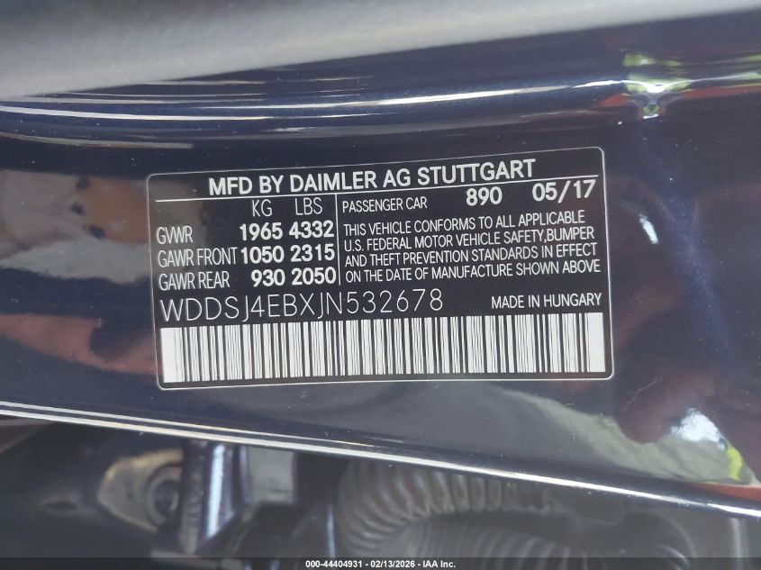 2018 Mercedes-Benz Cla 250 VIN: WDDSJ4EBXJN532678 Lot: 44404931