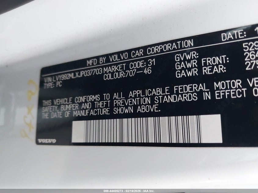 2018 Volvo S90 T6 Inscription VIN: LVY992MLXJP037703 Lot: 44405273