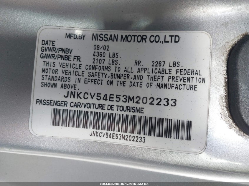 2003 Infiniti G35 Base W/Leather VIN: JNKCV54E53M202233 Lot: 44405598