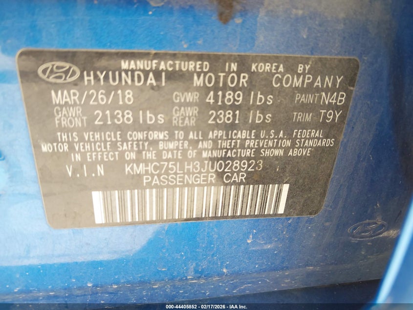 2018 Hyundai Ioniq Electric VIN: KMHC75LH3JU028923 Lot: 44405852