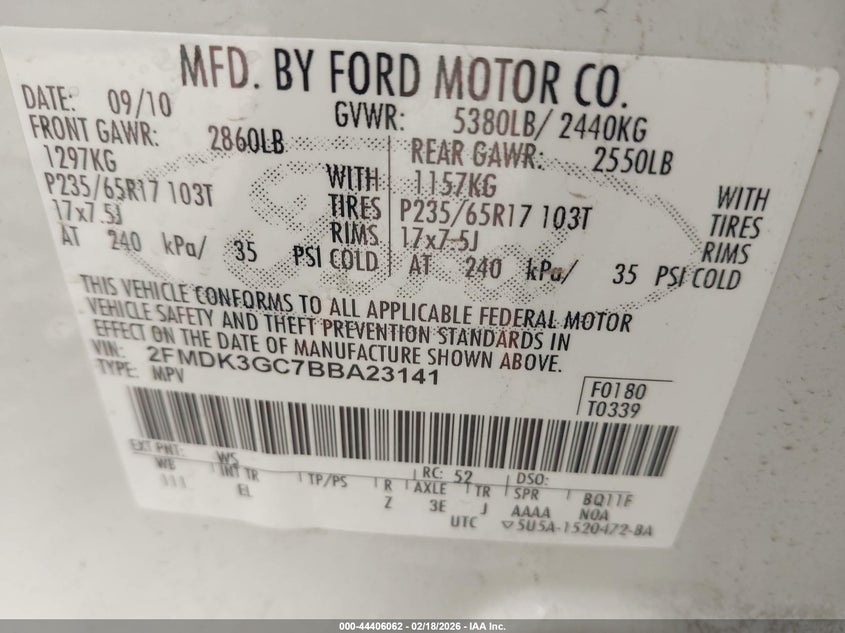 2011 Ford Edge 3.5 Se white Lot 111044406062 Vin 2FMDK3GC7BBA23141