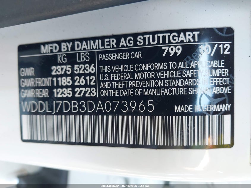 2013 Mercedes-Benz Cls 550 VIN: WDDLJ7DB3DA073965 Lot: 44406261