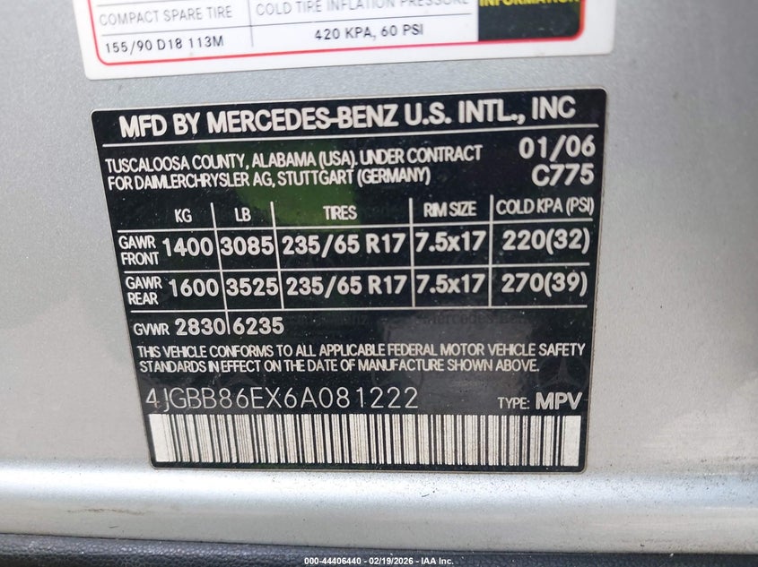 2006 Mercedes-Benz Ml 350 4Matic VIN: 4JGBB86EX6A081222 Lot: 44406440