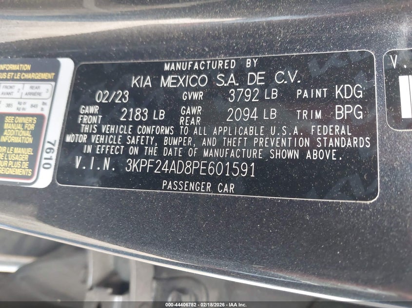 VIN 3KPF24AD8PE601591 2023 KIA FORTE LXS