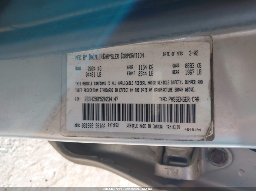 2002 Dodge Intrepid Es VIN: 2B3HD56M52H234147 Lot: 44407271