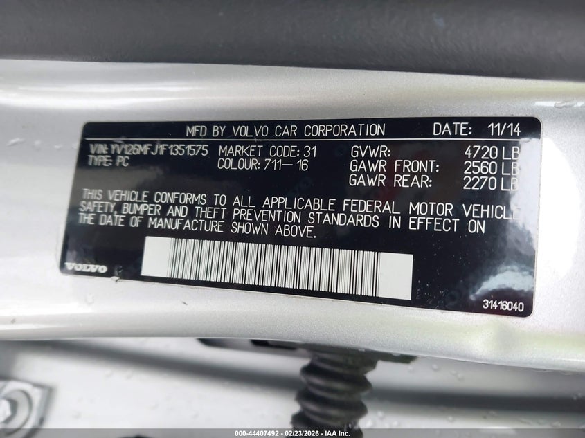 2015 Volvo S60 T5 VIN: YV126MFJ1F1351575 Lot: 44407492