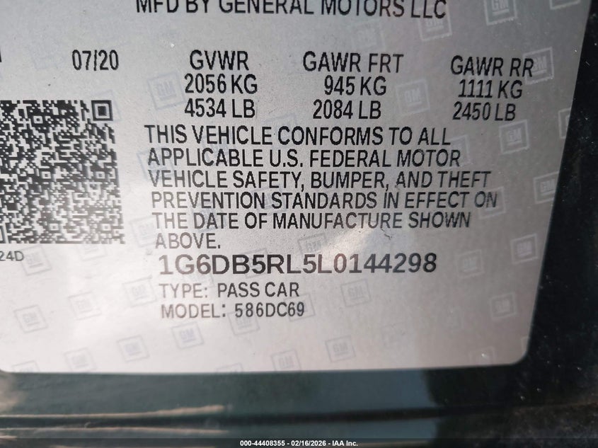 2020 Cadillac Ct4 Premium Luxury VIN: 1G6DB5RL5L0144298 Lot: 44408355