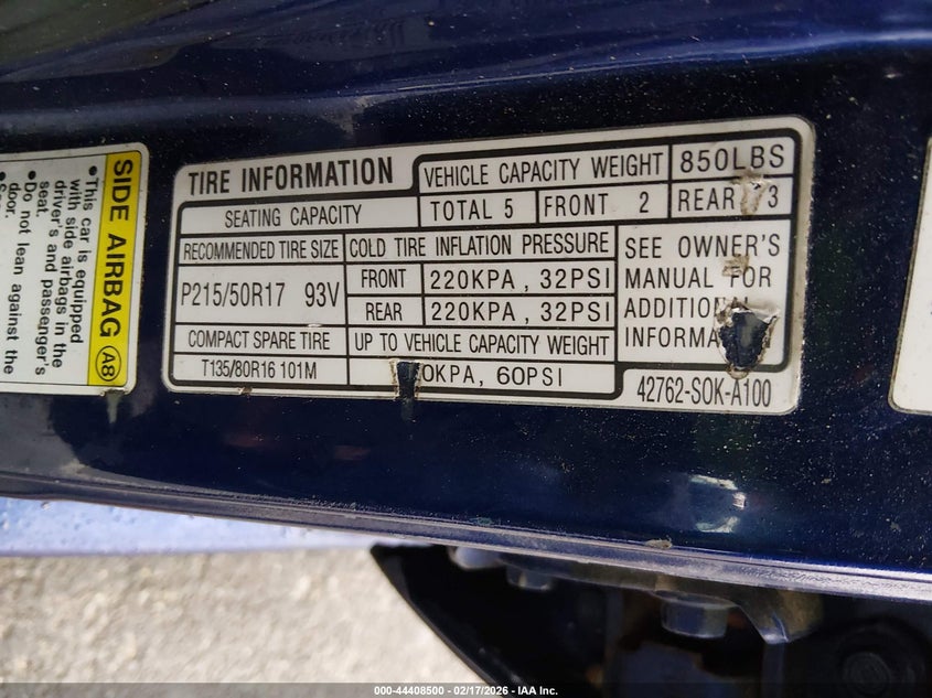 2002 Acura Tl 3.2 Type S VIN: 19UUA569X2A020188 Lot: 44408500