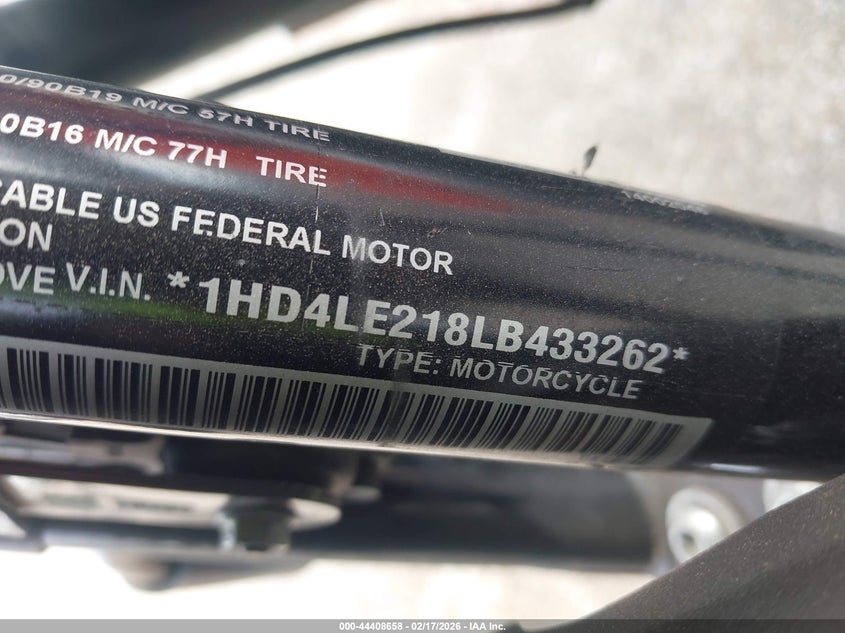 2020 Harley-Davidson Xl883 N VIN: 1HD4LE218LB433262 Lot: 44408658