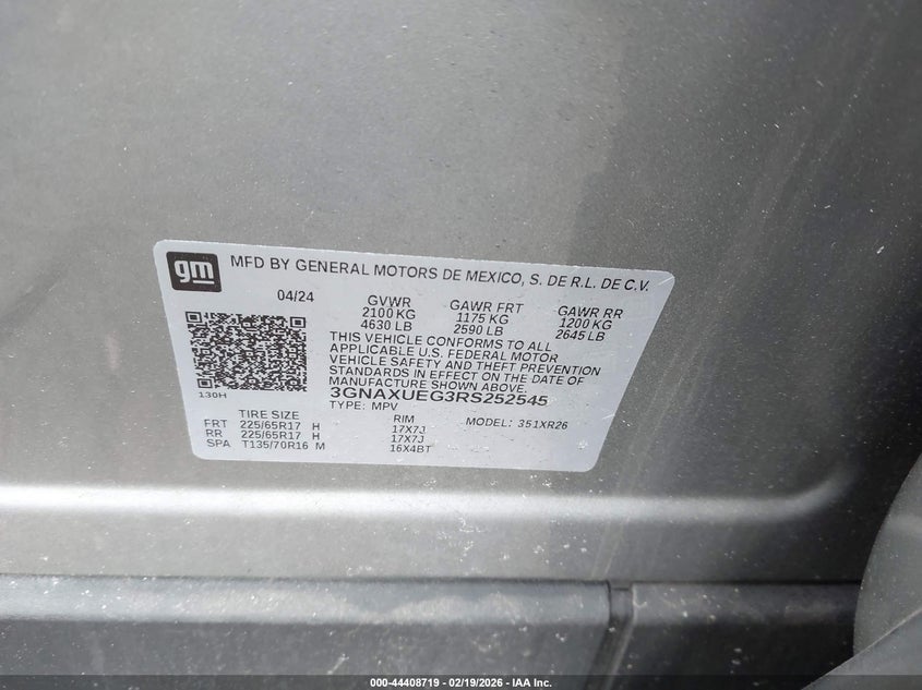 2024 Chevrolet Equinox Awd Lt VIN: 3GNAXUEG3RS252545 Lot: 44408719