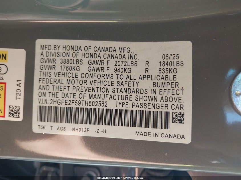2026 HONDA CIVIC SEDAN 2.0L I-4 DI, DOHC, VVT, 150HP