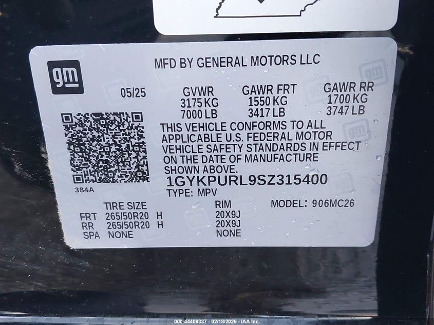 2025 Cadillac Lyriq Sport 1 Rwd VIN: 1GYKPURL9SZ315400 Lot: 44409337