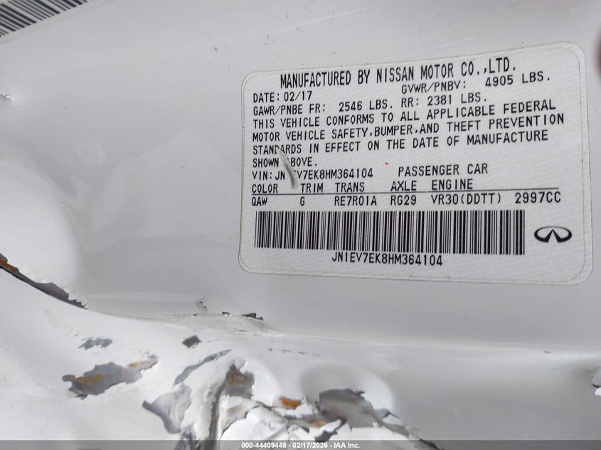 2017 Infiniti Q60 3.0T Premium VIN: JN1EV7EK8HM364104 Lot: 44409448