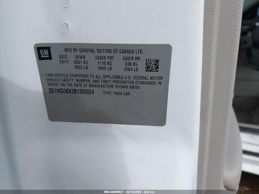 2011 Chevrolet Impala Lt VIN: 2G1WG5EK2B1256024 Lot: 44409547